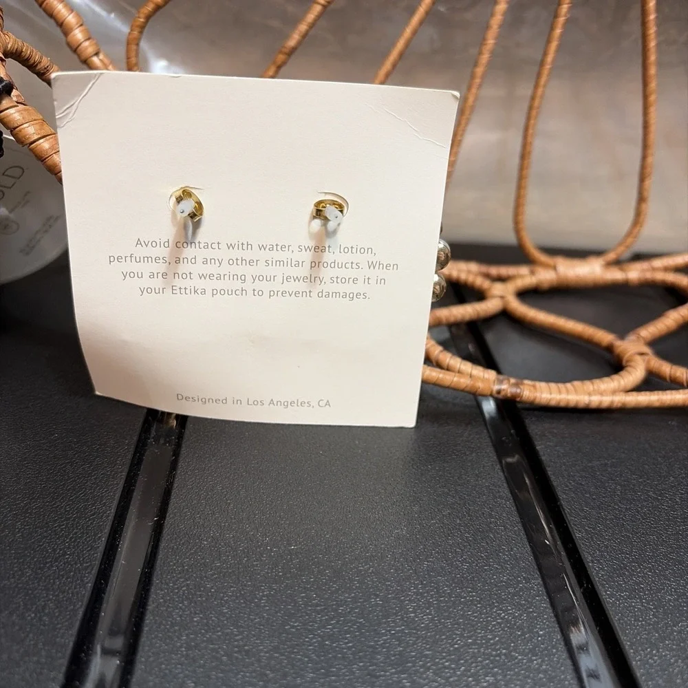Ettika Blushing Pearl Earrings Round Circular Shape- 18k Gold Plated (BRAND NEW)